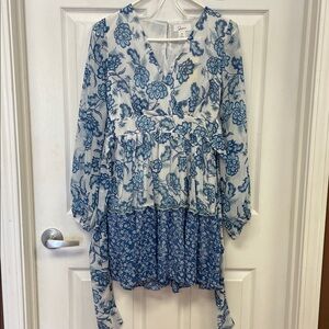 Elegant Blue Floral Layered Dress Japna NWOT S